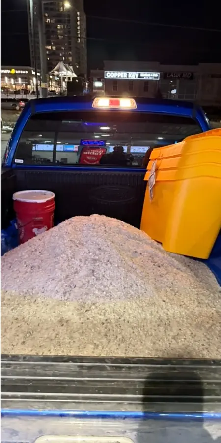 Truck bed loaded with salt for winter bin refills